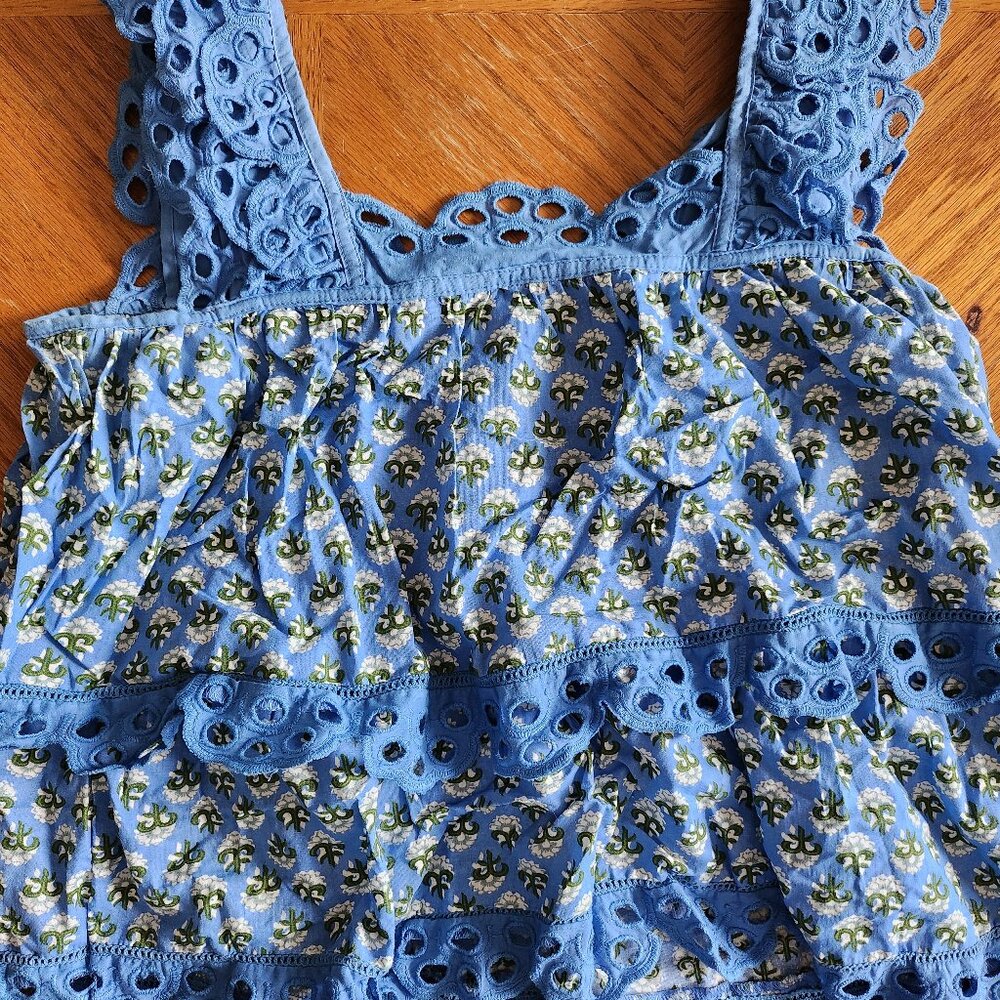 Floral Blue and Green Ruffle Top